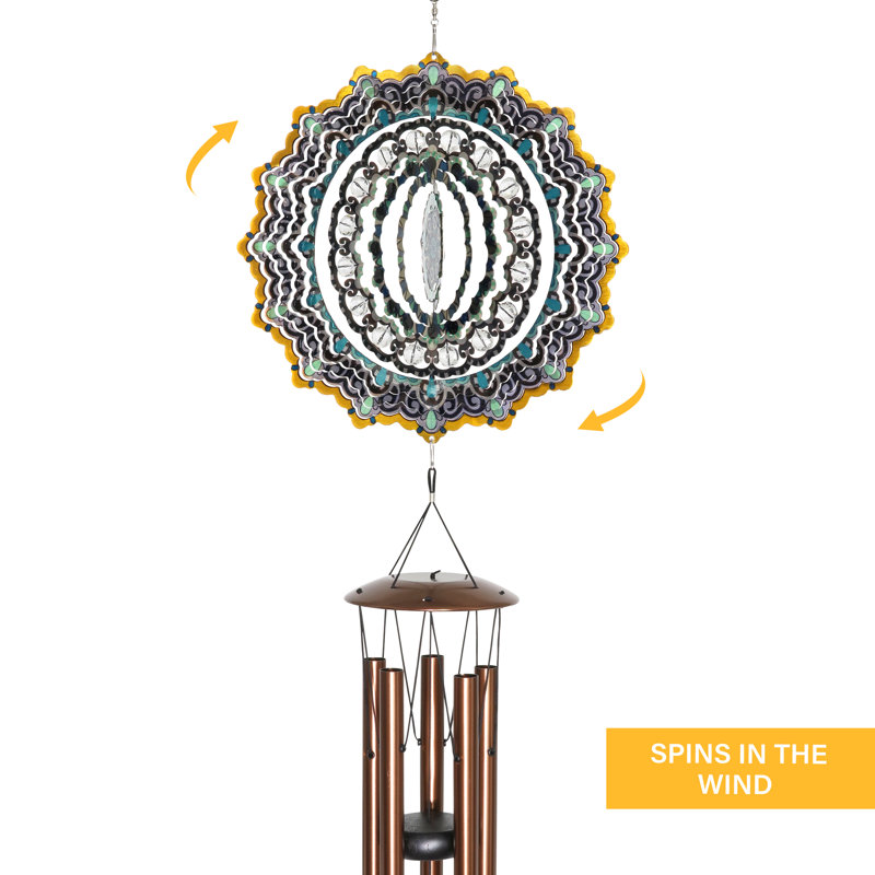 Exhart ArtInMotion Laser Cut Metal Starburst Wind Chime Spinner with
